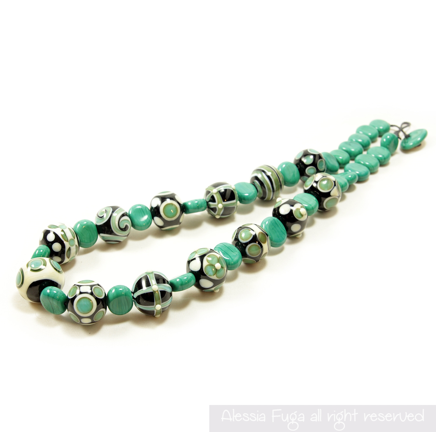 Lampwork necklace "13" in pastel teal made by Alessia Fuga