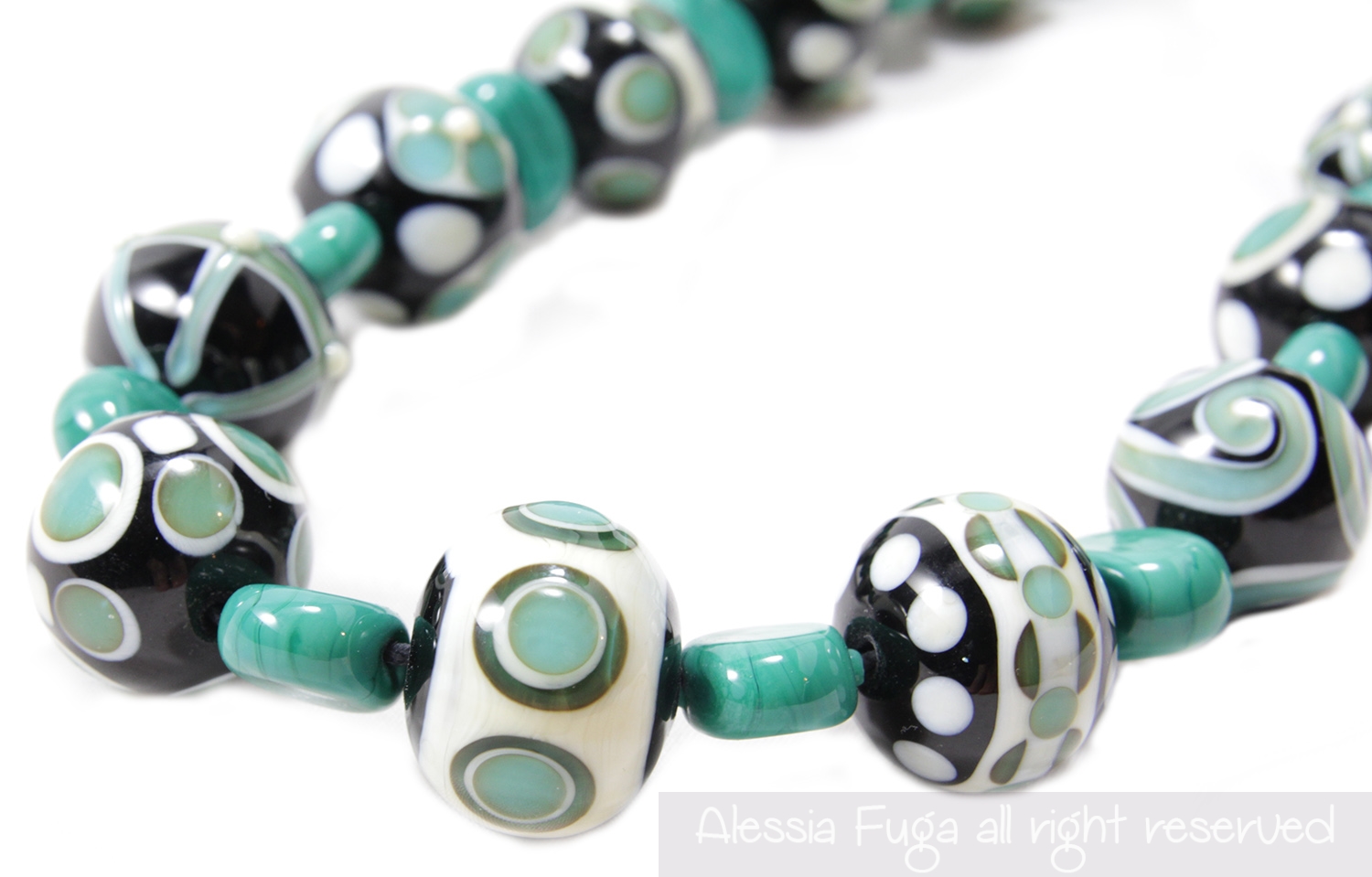 Lampwork necklace "13" in pastel teal made by Alessia Fuga