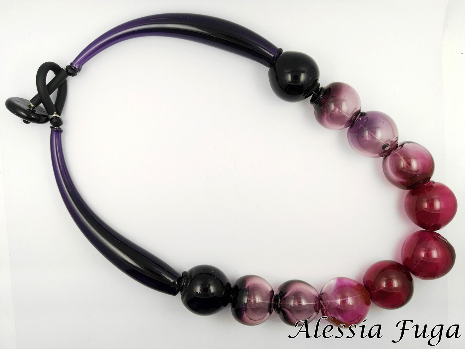 Collana girocollo di perle in vetro soffiato in rubino e glicine