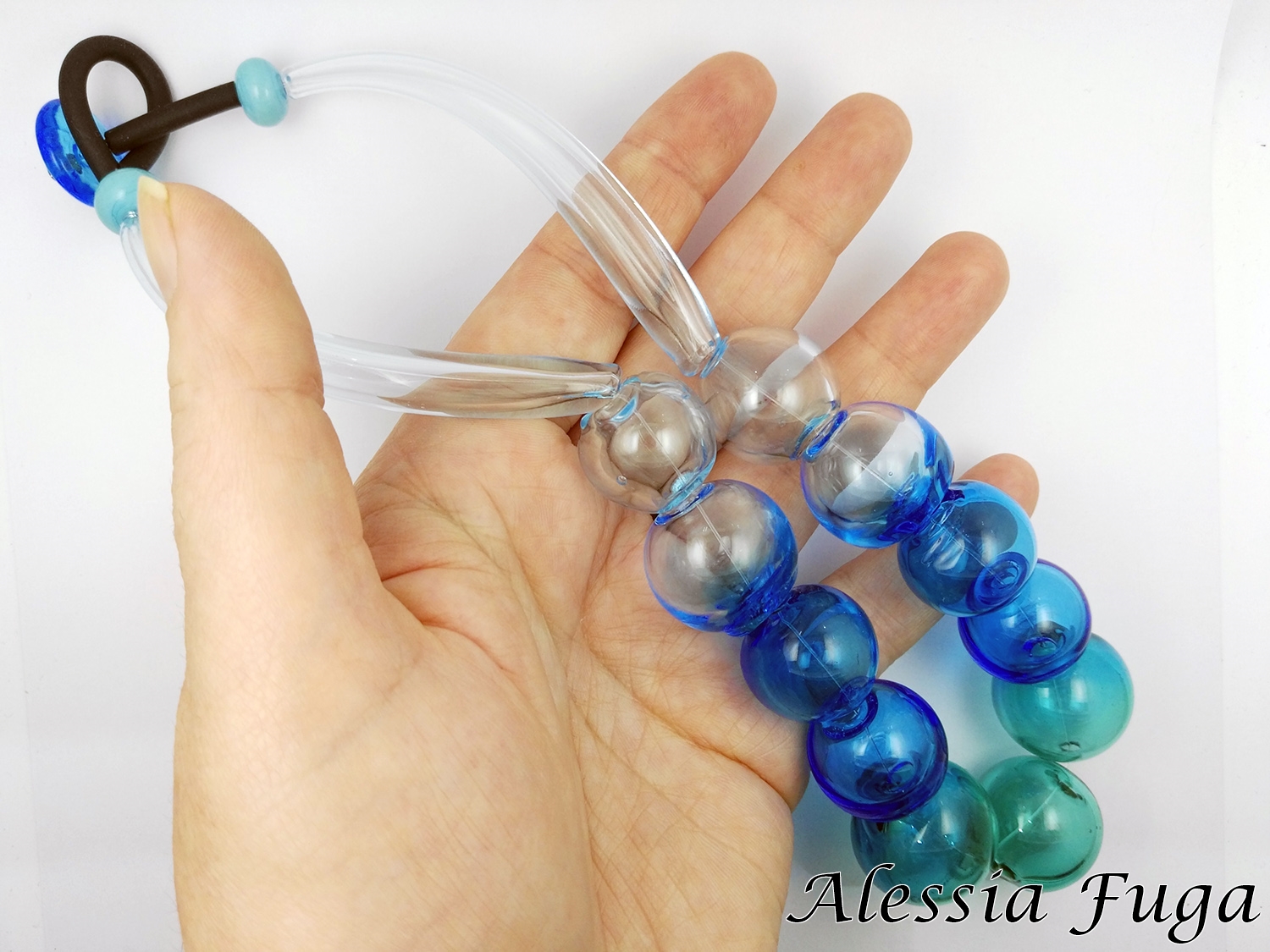 Collana in vetro con perle soffiate in acquamare e verde marino