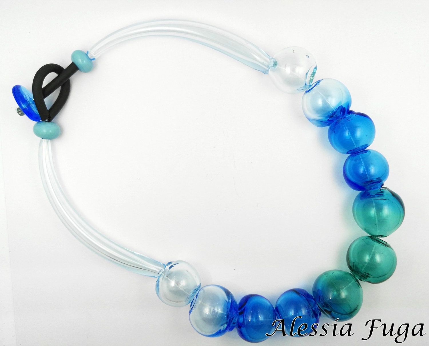 Collana in vetro con perle soffiate in acquamare e verde marino