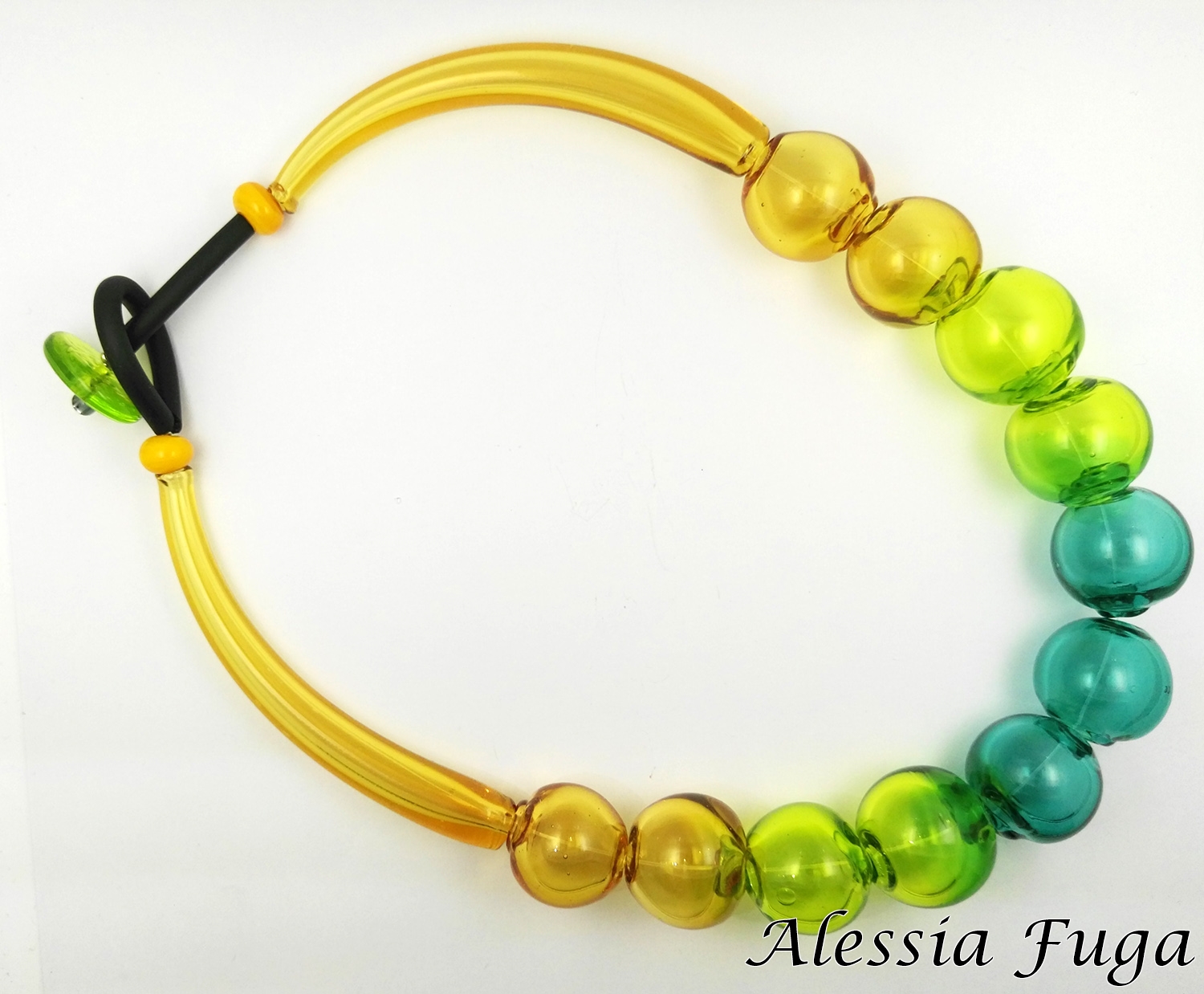 Blown beads necklace in topaz and green
