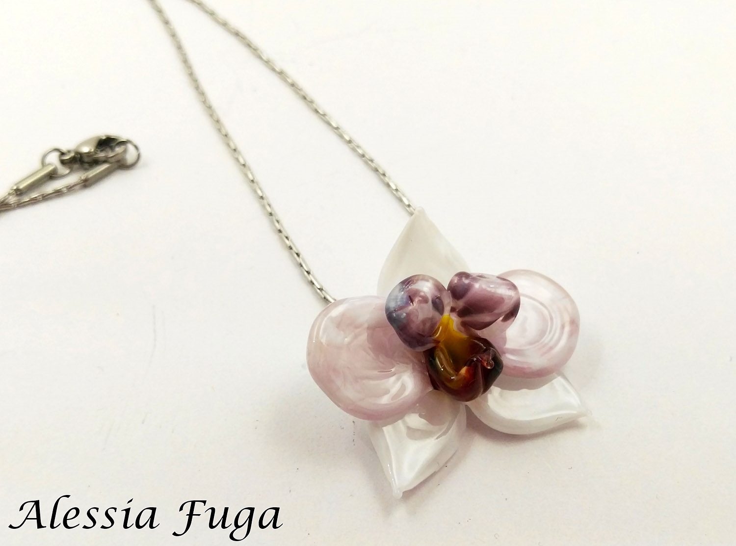 withe and pink orchid pendant
