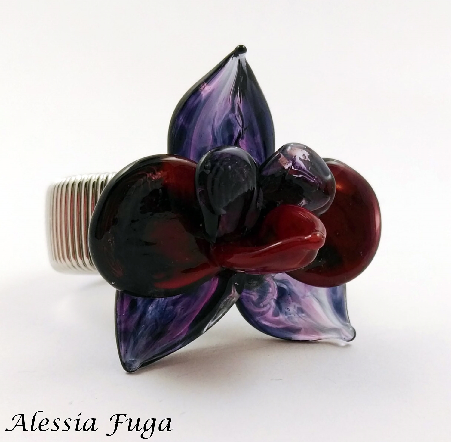 Dark wisteria and red orchid ring