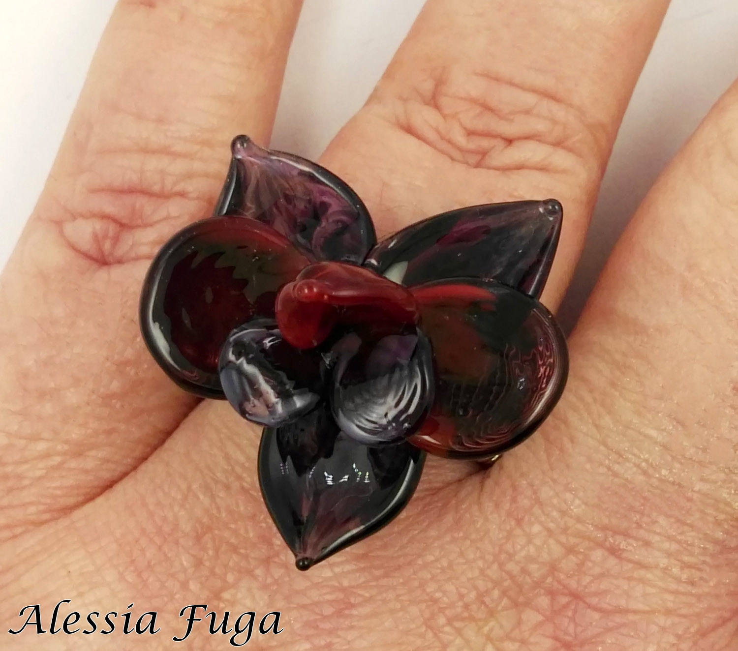 Dark wisteria and red orchid ring