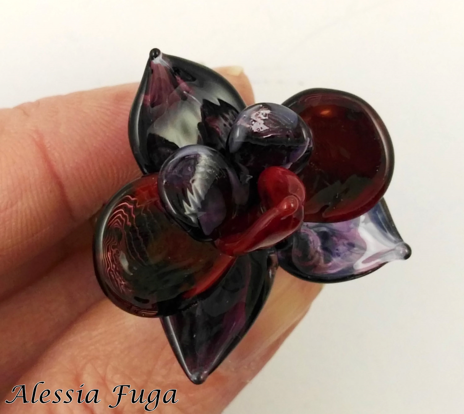 Dark wisteria and red orchid ring