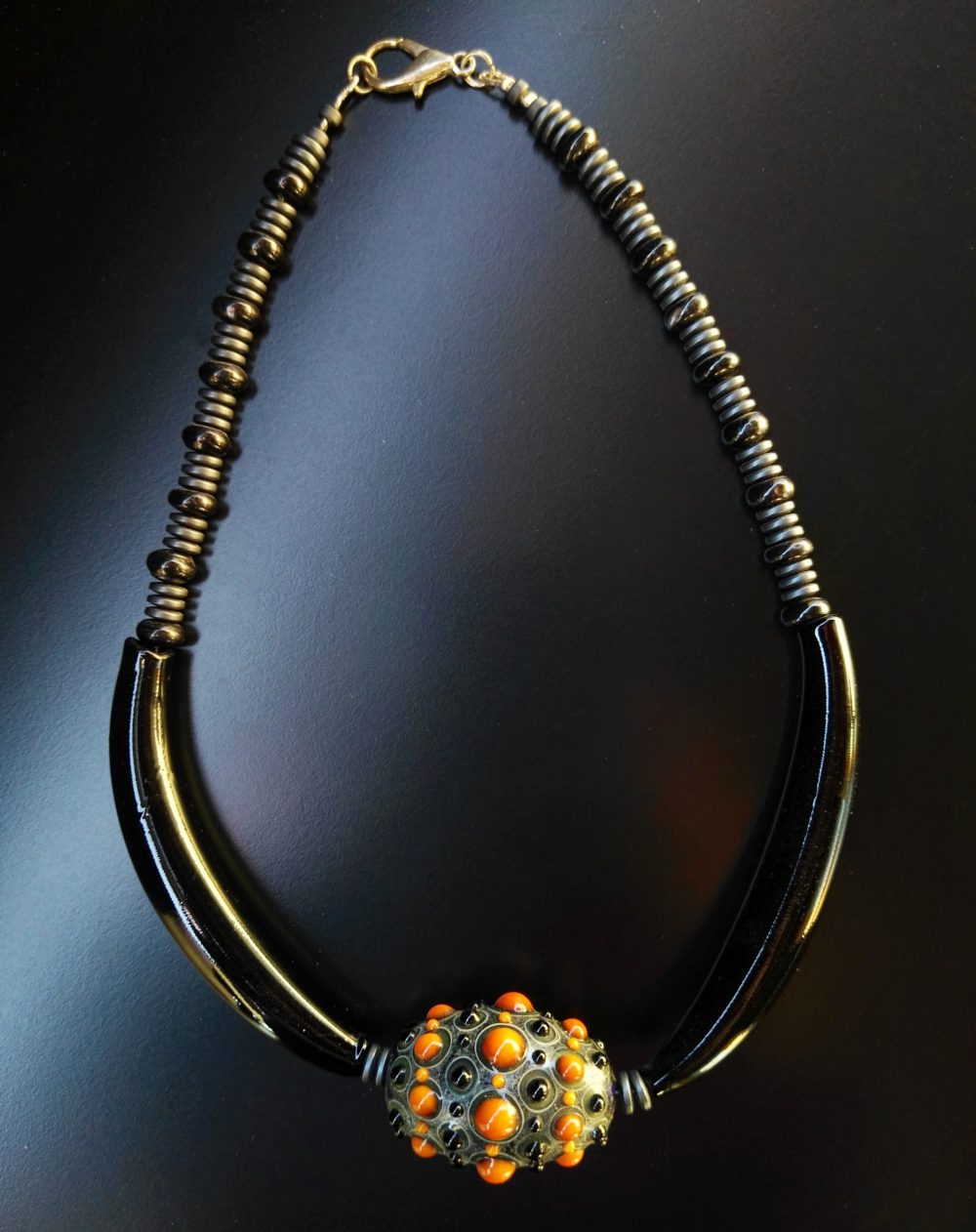 [:it]Murano glass bead necklace collana perla vetro di Murano[:en]collana fenice giallo nero[:]