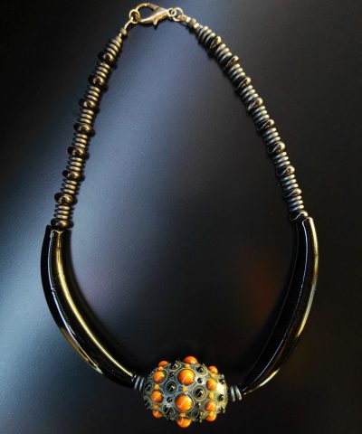 [:it]Murano glass bead necklace collana perla vetro di Murano[:en]collana fenice giallo nero[:]